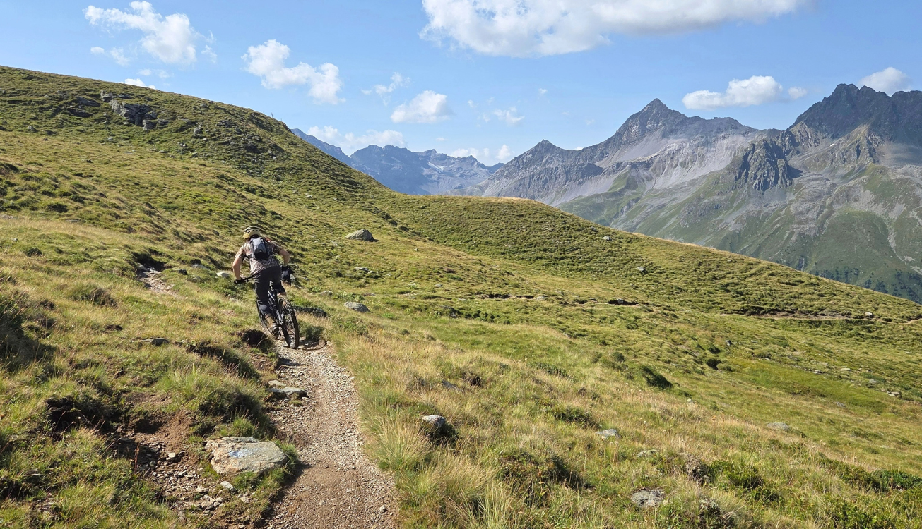 Gave afbeelding van een mountainbiker in de bergen