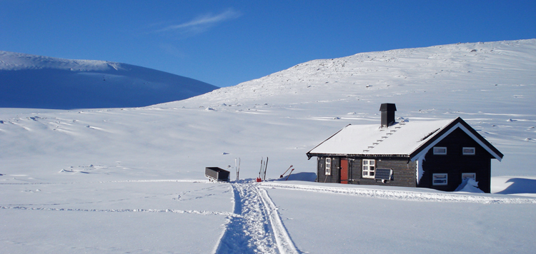 Skihut in de sneeuw en zon