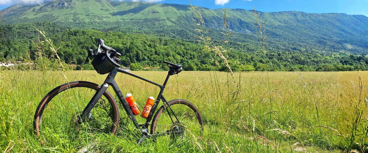 Gravelbike van Cube in een weiland