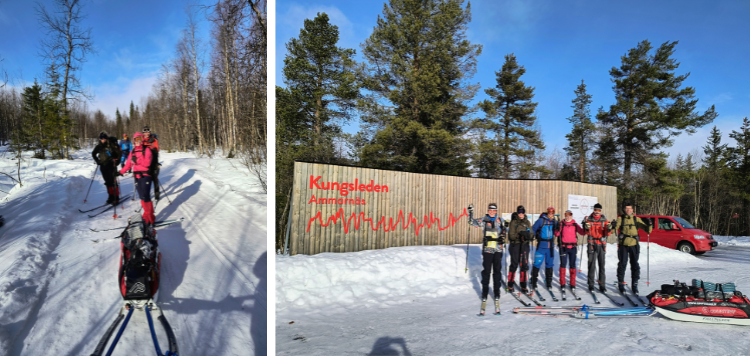 Twee groepsfoto's van langlaufers