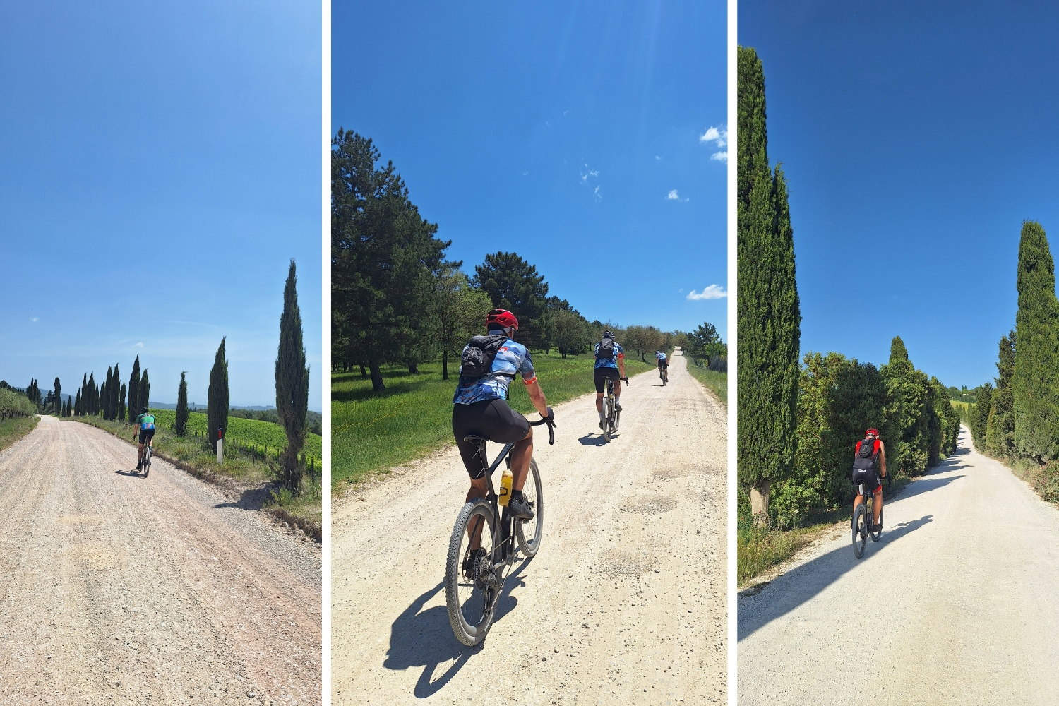 Carrousel van drie afbeeldingen van gravelaars in Toscane