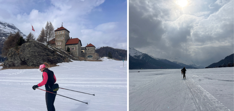 Carrousel van twee afbeelding van een langlaufer