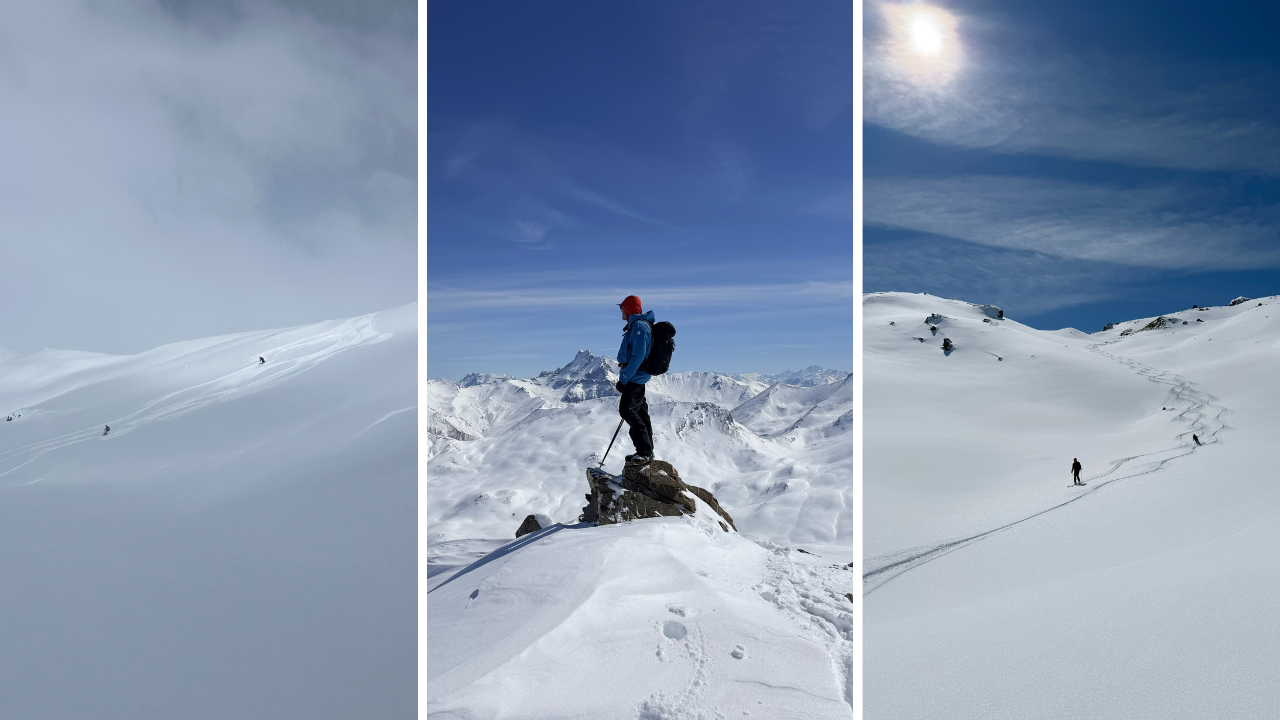 Carrousel van skiers in het Silvrettagebergte