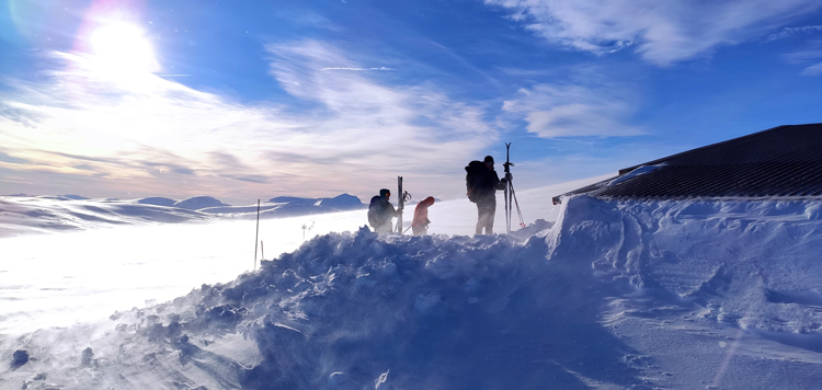 Skier in de schaduw