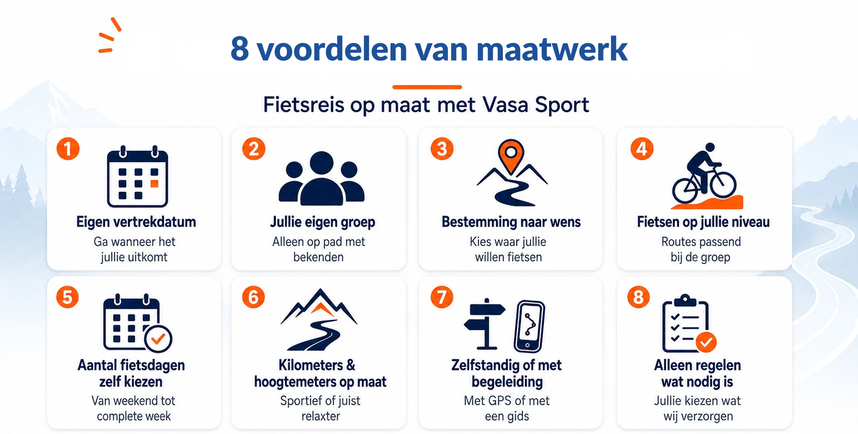 Infographic over de voordelen van een maatwerkreis bij Vasa Sport