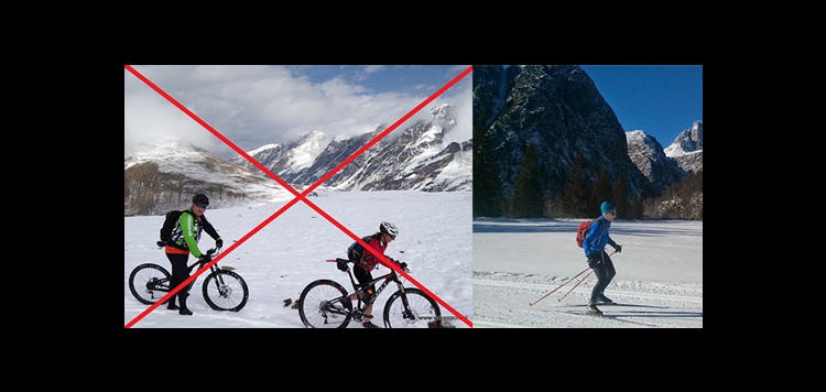 Een mountainbike is niet zo handig in de sneeuw