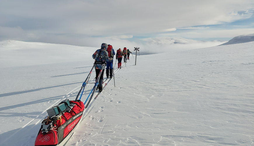 Groep toerlanglaufers in Kungsleden