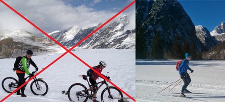 Een mountainbike is niet zo handig in de sneeuw