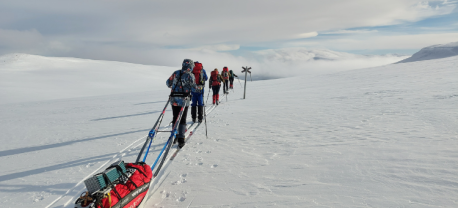 Groep toerlanglaufers in Kungsleden
