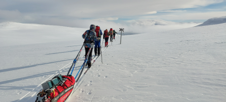Groep toerlanglaufers in Kungsleden